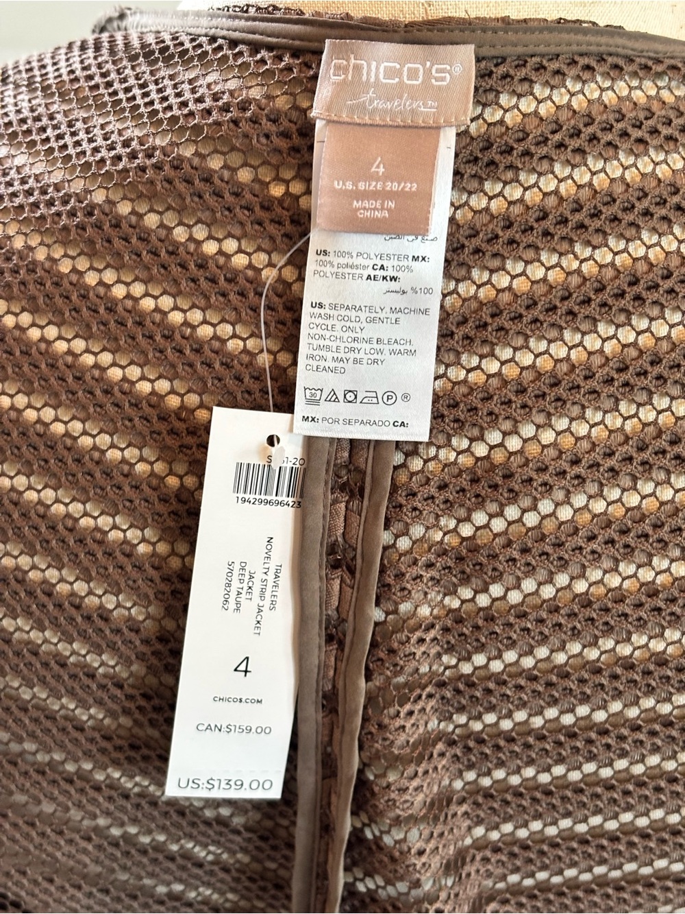 *NEW* CHICO's Travelers Novelty Strip Jacket -Size 4 (US 20/22) - Picture 7 of 8